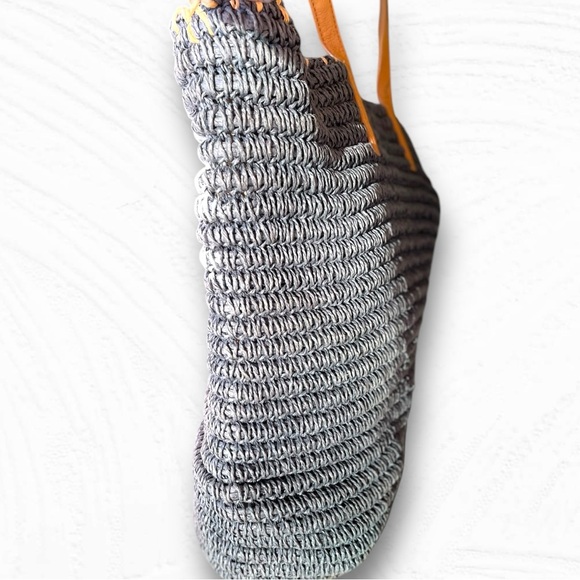 Talbots 🪢 Raffia Straw Tote Bag Navy w/ Tan Leather Straps & Tassel - Picture 9 of 14